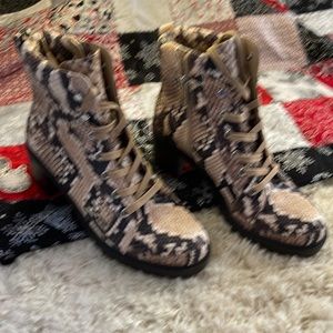Vince Camuto snake print heeled combat boots